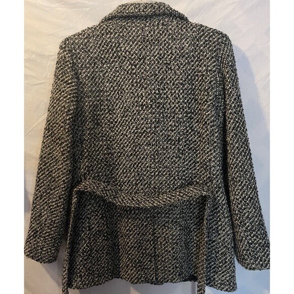 CALVIN KLEIN Black & White Boucle Wool Blend Double Breasted Belted Coat 12 - Picture 6 of 9